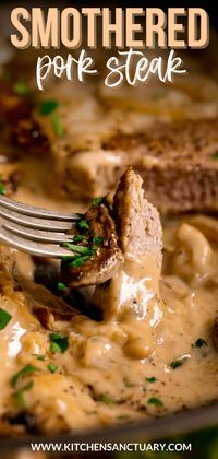 Juicy pork shoulder steaks in a creamy sauce with mushrooms and onions. A 25-minute one-pan meal - great for a weeknight dinner. You can also use pork chops or pork loin for this recipe!