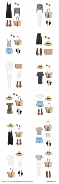 Summer packing list on a budget. 20 items, 12 outfits, 1 carry on, at a price that you can afford! Every item under $50.