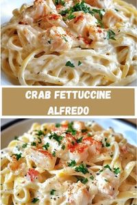 Indulge in this rich and creamy Crab Fettuccine Alfredo, a perfect blend of fresh crab meat and luscious homemade Alfredo sauce. This seafood pasta dish is easy to make and is the perfect option for an elegant dinner or a special family meal. Ready in under 30 minutes! #CrabPasta #FettuccineAlfredo #SeafoodLovers #EasyDinner #PastaRecipe