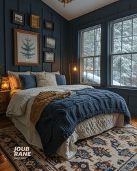 Escape to a rustic blue haven with dark wood accents and cozy bedding. 🌲🛏️ #RusticBedroom #BudgetRefresh #HomeDecor @RegionalNest