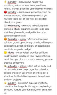 If you know the days of the week in spanish, you'll see how they are named after the ruling planet. I try my best to live my days & weeks with this planetary energy in mind 💫 credit unknown