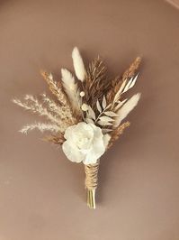 Boho Dried Flowers Groom Boutonniere for Wedding With Natural and White Preserved Flowers - Etsy