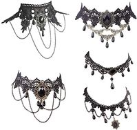 Amazon.com: Dumcondy Halloween Elegant Sexy Women Girl Retro Gothic Punk Style Necklace Black Lace Neck Chain Collar Statement Choker Victorian Steampunk Jewelry Party Wedding Princess, 5 Pieces/Set: Clothing