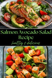 Discover a nutritious and delicious Salmon Avocado Salad recipe! This vibrant dish combines succulent salmon, creamy avocado, mixed greens, cherry tomatoes, and red onions, topped with a zesty lemon vinaigrette. Packed with omega-3s, fiber, and vitamins, it's perfect for meal prep, low-carb, keto-friendly, and gluten-free diets. Enjoy a refreshing blend of flavors and textures in every bite. Try it today to elevate your clean eating!