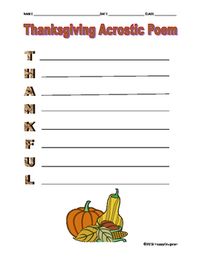 Thanksgiving Acrostic Poem - Thankful - FREE