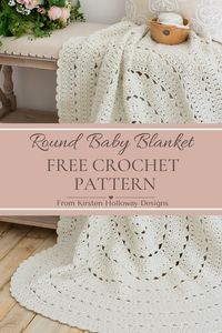 This free round crochet baby blanket pattern makes a beautiful circle afghan! It comes in 5 blanket sizes: receiving blanket, crib blanket and throw. Crochet this lacy round blanket pattern as a DIY gift for babies, toddlers, or yourself! Find this free crochet pattern idea for your next project on Kirsten Holloway Designs.