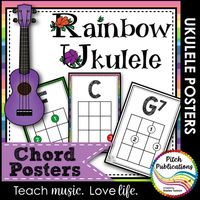 Printable ukulele chord chart posters!  For traditional C Tuning.  *Note: This is NOT included in the Rainbow Ukulele Bundle (that includes the Teacher and Student edition).  74 pages | 264MB