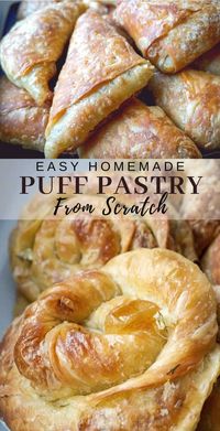 Healthy homemade puff pastry recipes: savory or sweet filling. Easy puff pastry recipes made from scratch with healthy ingredients, great for breakfast, dinner, as a meal, appetizer (with savory cheese) or dessert (apple turnovers). Learn how to make the best puff pastry recipes at home with a step by step video. #puffpastry #healthy #recipe #homemade #savory #sweet