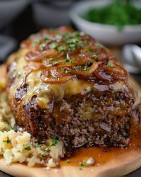 Crockpot French Onion Meatloaf with Melted Swiss Cheese