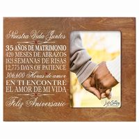 Anniversary Picture Frame Measures: 8” x 10” x 0.5” and holds one 4” x 6” photo Celebrate your special anniversary day with your lover by enjoying LifeSong Milestones Solid Wood Wedding Anniversary Picture Frame. Get this gift as a keepsake to remember your special day. LifeSong Milestones has created the perfect Wedding Anniversary photo frame gift with Spanish Verse. Wooden picture frames were designed, handcrafted, and engraved by © 2020 LifeSong Milestones.