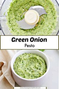 Scallion pesto is fresh and delicious, thanks to green onions, basil, and lemon. It's great as a sauce over pasta, a veggie dip, or a sandwich spread.