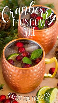 This cranberry Moscow mule recipe is made with vodka, cranberry juice, lime juice and ginger beer, all mixed together to create a refreshing and festive cocktail.