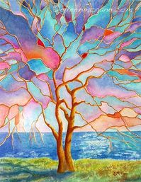 Stained glass watercolor tree by Digirrl