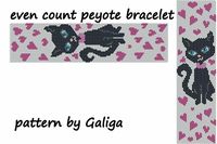 Cute cat bracelet Even count peyote Black cat Hearts Love