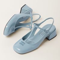 Light Blue Patent Leather Slingback Pumps | Miu Miu