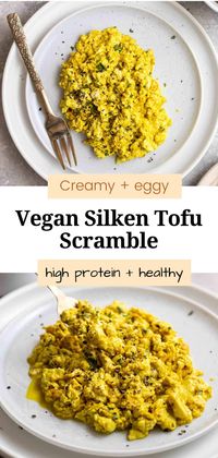 Start your day off with some amazing silken tofu scramble! It is creamy, flavorful, and has a texture that perfectly mimics that of soft scrambled eggs. This quick and easy recipe can be made in 15 minutes.