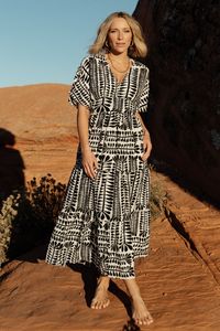 Austin Kimono Dress | Black Print