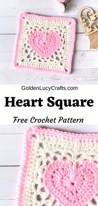 How to crochet heart granny square motif - free crochet pattern; crochet heart square