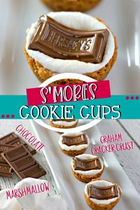 With these S'mores Cookie Cups, you can enjoy the flavor of s'mores any time! Buttery graham cracker cups filled with toasted marshmallow and topped with Hershey's Chocolate Bar, everyone will be asking for s'more!