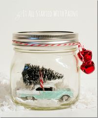 car with tree in mason jar snow globe christmas decoration