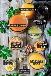 Festive wassail is a traditional recipe that is perfect for Christmas or anytime in the winter. Use your crockpot or stovetop to make a big batch of nonalcoholic holiday party punch. Combine these fruit juices and the mulling spices, then let it simmer and enjoy.