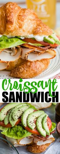 An easy recipe for a Turkey Avocado BLT Croissant Sandwich. Make this delicious Red Robin copycat at home with flaky, buttery croissants, lots of bacon, juicy tomatoes, and as much avocado as you want! Your new favorite lunch.