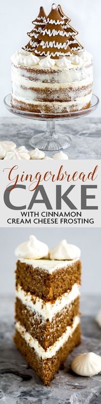 Gingerbread layer cake with cinnamon cream cheese frosting and gingerbread cookie decoration | Supergolden Bakes