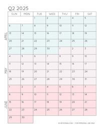 2025 3-Month Quarterly Calendar Printables – FREE