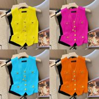 French Elegant V-Neck Ice Silk Knitted Simple Vest Women's  Summer New Chic Button Slim Sleeveless Commuter Top