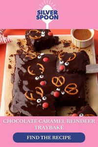 Make your Christmas extra sweet with this Chocolate and Caramel Reindeer Traybake Cake recipe. Rich chocolate sponge with a gooey caramel layer, decorated with cute reindeer faces, this festive traybake is perfect for Christmas parties, school fairs, or a fun family baking project. Easy to slice and serve, it’s ideal for holiday gatherings. Bring joy to your Christmas baking with this adorable reindeer-inspired cake that everyone will love!