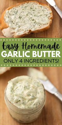 You are going to love this easy homemade garlic butter recipe that is perfect for bread or for steak. This easy recipe only requires 4 ingredients and makes the best garlic bread ever! You are going to love this garlic butter recipe! #eatingonadime #butterrecipes #garlicrecipes