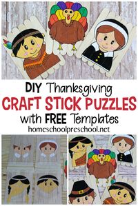 Learn how to make Thanksgiving puzzles out of popsicle sticks! These are easy popsicle stick puzzles for you to make for the kids. #preschool #kidscrafts #craftsforkids #popsiclestickpuzzles #thanksgiving #thanksgivingcrafts via @homeschlprek