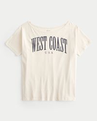 Women's Oversized Off-the-Shoulder East Coast Graphic Tee | Women's Clearance | HollisterCo.com