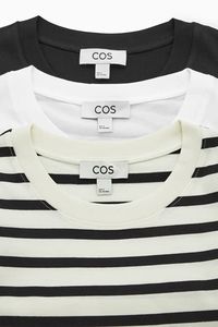 3-PACK REGULAR-FIT MID-WEIGHT T-SHIRTS - BLACK / WHITE / STRIPED - COS