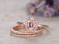 ad eBay - Find many great new & used options and get the best deals for Oval Morganite Simulated Diamond Engagement Ring Trio 14k Rose Gold 925 Silver at the best online prices at eBay! Free shipping for many products!