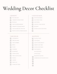 Customizable wedding decor checklist.