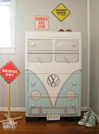 A garage sale freebie Art Deco water dresser gets a sweet Volkswagen Bus makeover by Prodigal Pieces www.prodigalpieces.com #prodigalpieces