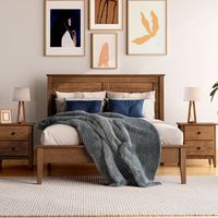 This unique bed blends contemporary and traditional styles that make it feel familiar, yet bold. Its louvered headboard creates a timeless coastal style. Made of 100% solid pine wood, this bed features a sturdy construction that can last for years. Made of 100% solid pine wood from renewable forests. Matching nightstands, dressers, chests and armoires are available. Box spring optional. Center rail with three support legs for enhanced stability. Sturdy construction with 2.5"x 2.5" headboard post