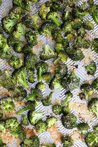 Crispy Roasted Broccoli with Parmesan recipe on the baking sheet