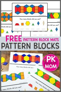 Free printable pattern block mats for preschool. These pattern block activities are great for hands-on learning center ideas for preschool math. via @prekmoms