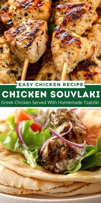 This easy chicken souvlaki recipe is extra juicy, tender and brings the flavors of Greece right to your kitchen! Top with homemade tzatziki sauce for the ultimate bite!