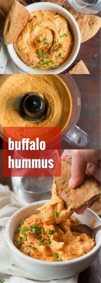 Creamy, garlicky hummus gets a kick, with the addition of spicy Buffalo sauce! This Buffalo hummus is perfect for game day (or any day) snacking!