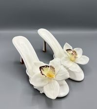 White orchid heeled sandal