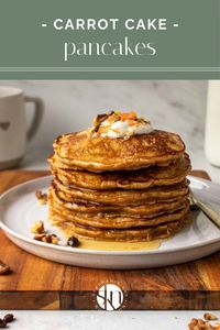 These fluffy and healthy carrots cake pancakes with cream cheese topping are easy to make and full of flavor, perfect for breakfast or brunch!