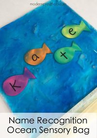 Name recognition fish swimming in the ocean sensory bag from Modern Preschool