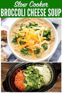 Easy and healthy recipe for Slow Cooker Broccoli Cheese Soup! It's better than Panera's broccoli and cheese soup, because this a crock pot recipe! #slowcooker #soup #recipe #crockpot #healthy