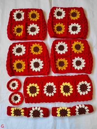 Car seat covers crochet Include Crochet sunflower Car Headrest Covers Car Steering Wheel Cover and Crochet Seat Belt Cover  Handmade crochet car sunflower steering wheel cover ,car seat headrest cover，seat belt cover,it is very lovely and cozy. it also can as gift ,for mother's day gift ,father's day gift ,Christmas gift,for a very close friend of you. Colors can be customized， If you have question,please tell us,have a good shipping