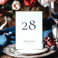 Classic Formal Calligraphy Navy Blue White Wedding Table Number | Zazzle