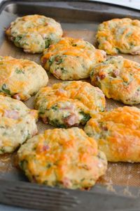 Baking protein biscuits on a tray.