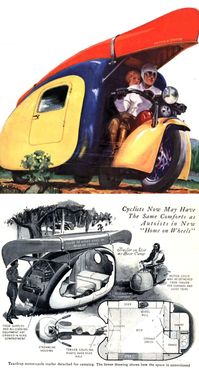 Vintage motorcycle camper trailer. Source: Popular Science Magazine c. 1930.